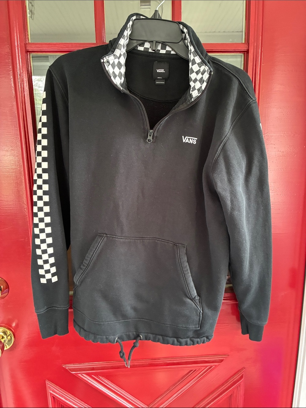 Vans Black Quarter-Zip Pullover with Checkerboard Trim
